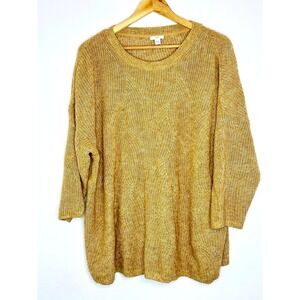 J. Jill Medium M Womens Gold Knit Sweater Cotton Blend Pullover 3/4‎ Sleeve